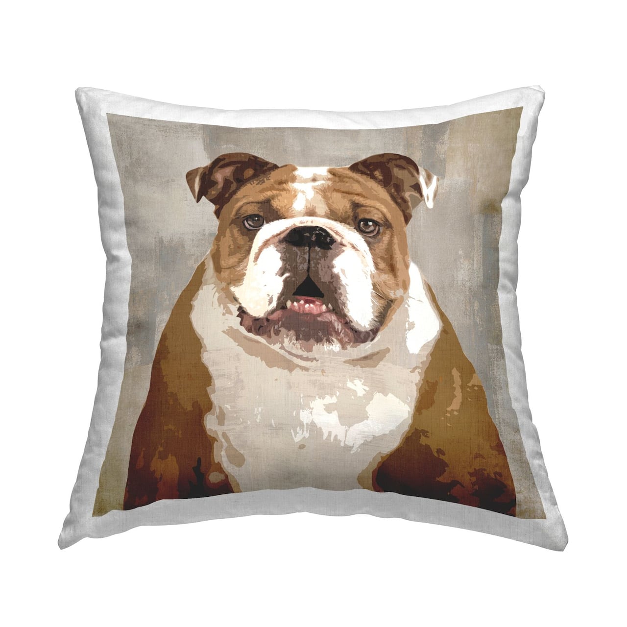 Stupell Industries Pet Bulldog Portrait Abstract Beige Pattern Throw Pillow 18" x 18"